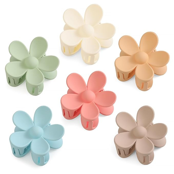 6PCS Flower Hair Clips, Large Claw Clips for Thick Hair, 3.15 Inches Hair Clips for Thin Hair, St... | Amazon (US)