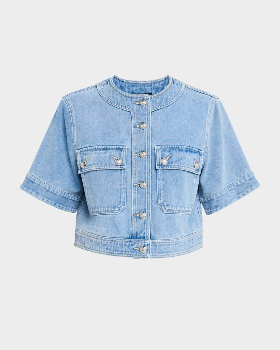 Veronica Beard Elias Short-Sleeve Denim Jacket | Neiman Marcus