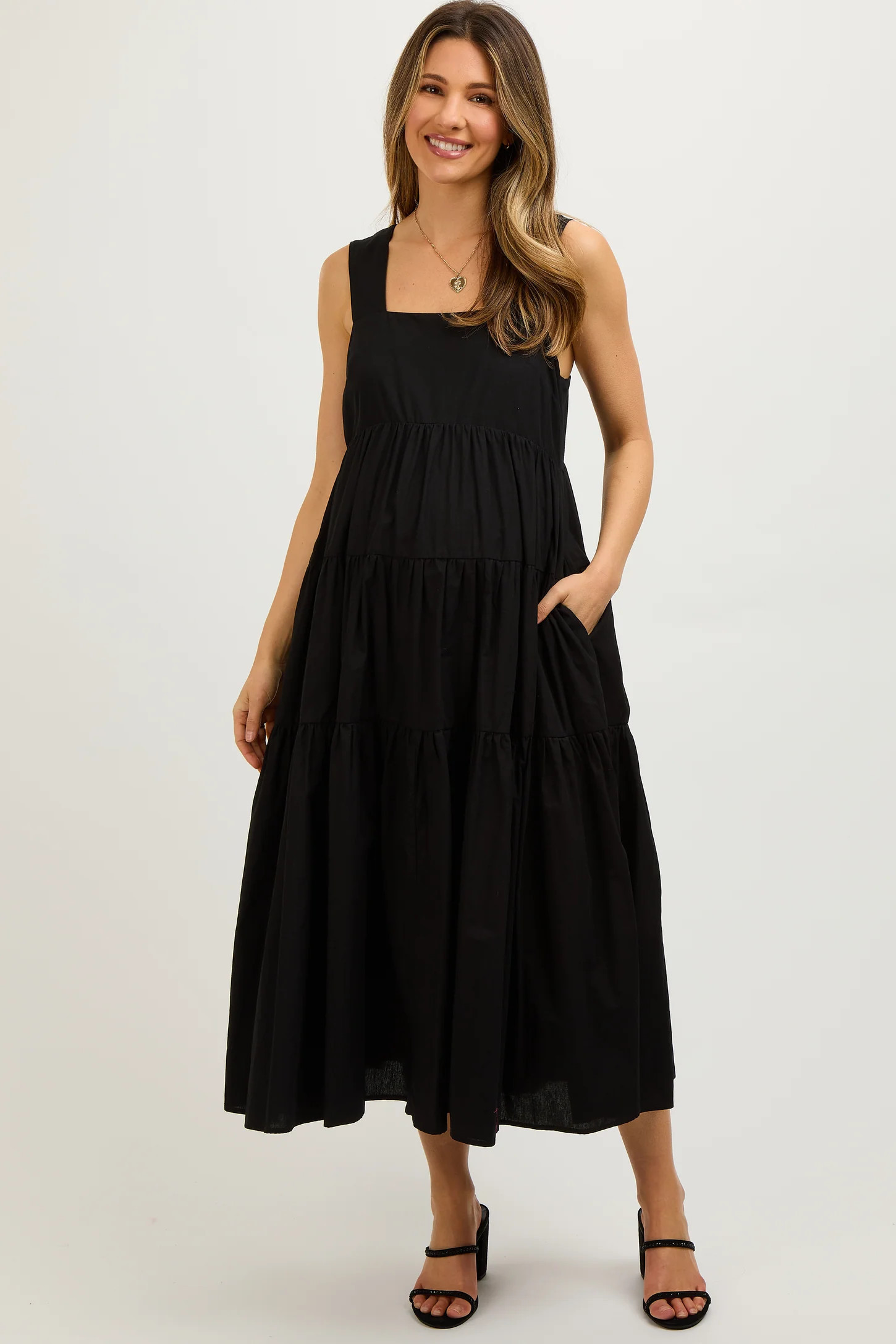 Black Tiered Maternity Maxi Dress | PinkBlush Maternity