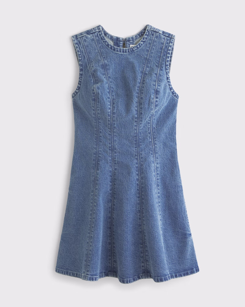 High-Neck Seamed Denim Mini Dress | Abercrombie & Fitch (US)
