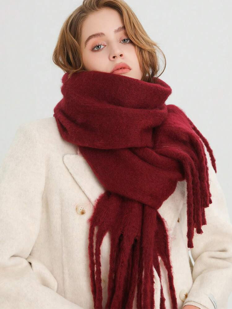 Trends1 Pc Women Winter Scarf Horsehair Black Imitate Cashmere Shawls And Wraps Thick Warm Lady's... | SHEIN