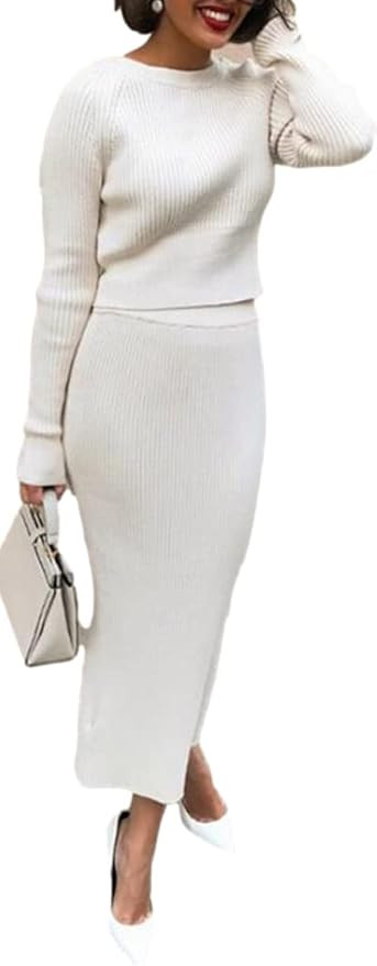 Women Long Sleeve Mock Neck midi Dress Ribbed Knit fit and Flare Maxi Sweater Dress | Amazon (US)