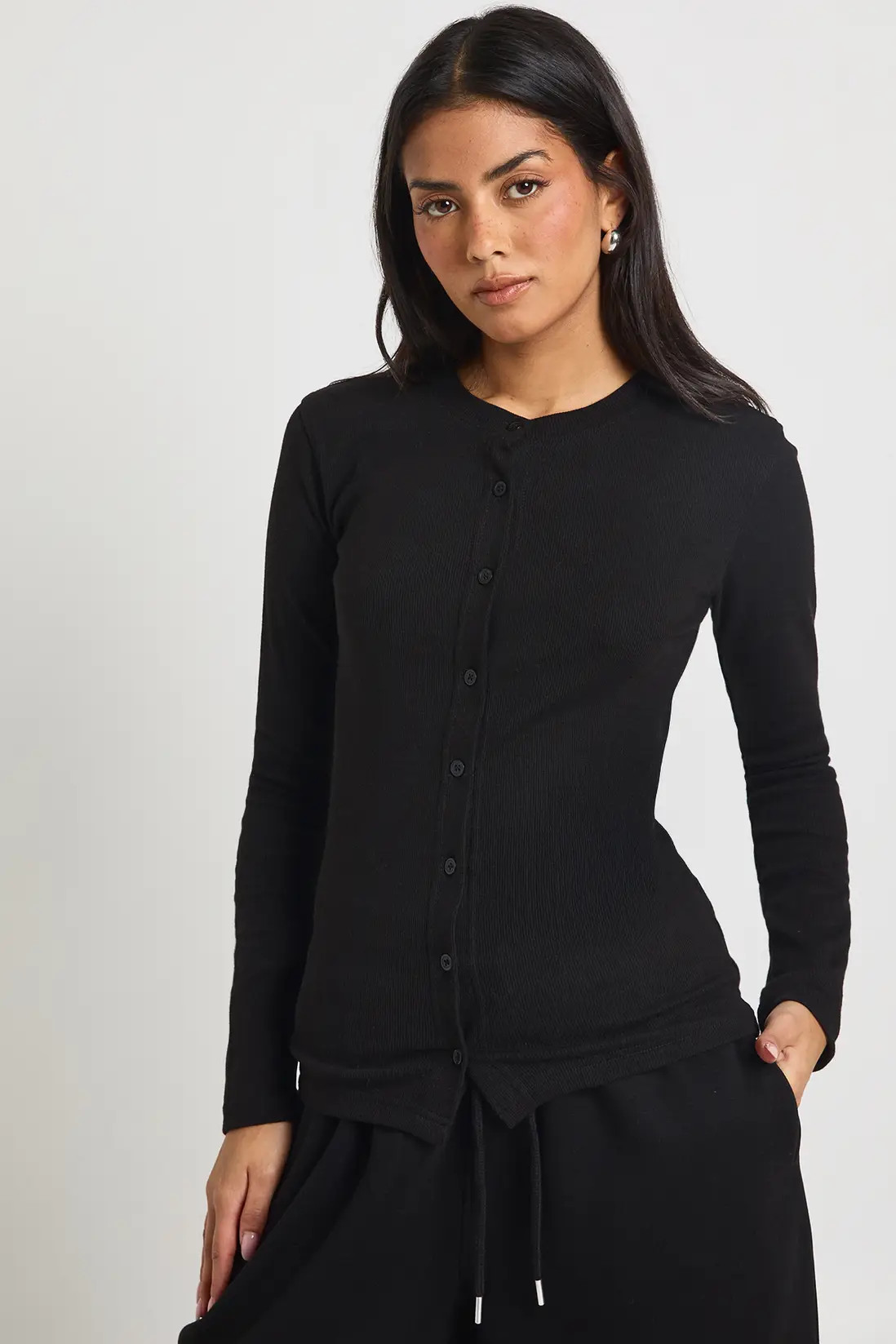 Rib Button Through Long Sleeve Top Tracksuit | Boohoo.com (UK & IE)