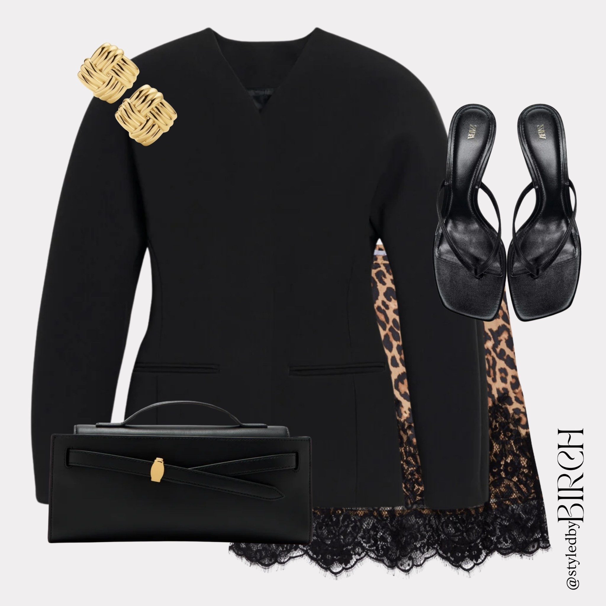 The Friday office outfit that carries you straight into dinner with the girls without even thinking about changing ✨

#ootd #outfitinspo #officestyle #fridayoutfit #chicstyle

Tags 🏷️
Black collarless blazer, leopard print lace hem skirt, black leather clutch bag, black heeled kitten heels, gold knot square earrings

#LTKdatenight #LTKstyletip #LTKworkwear