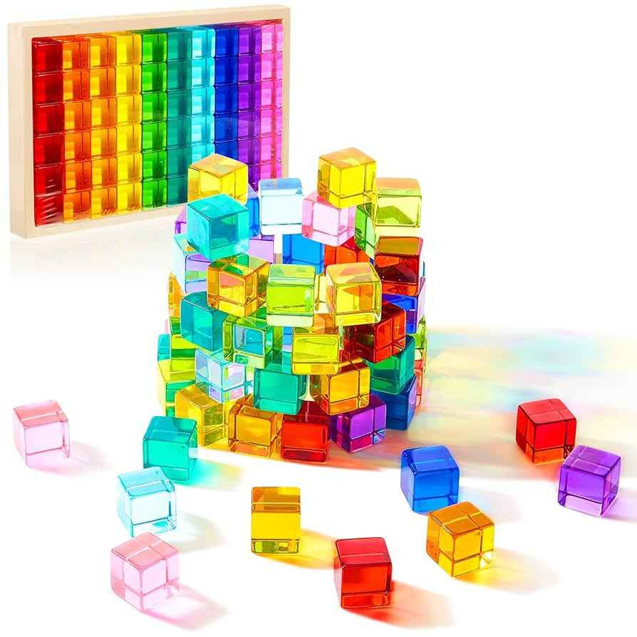 Meooeck 60 Pcs Colored Acrylic Gem Cubes Blocks Translucent Rainbow Building Cubes Educational Se... | Amazon (US)
