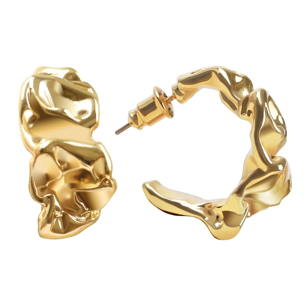 18K Gold Plated Hoop Earrings for Women, Lightweight Chunky Huggie Hoops - Hypoallergenic Open Tw... | Amazon (US)