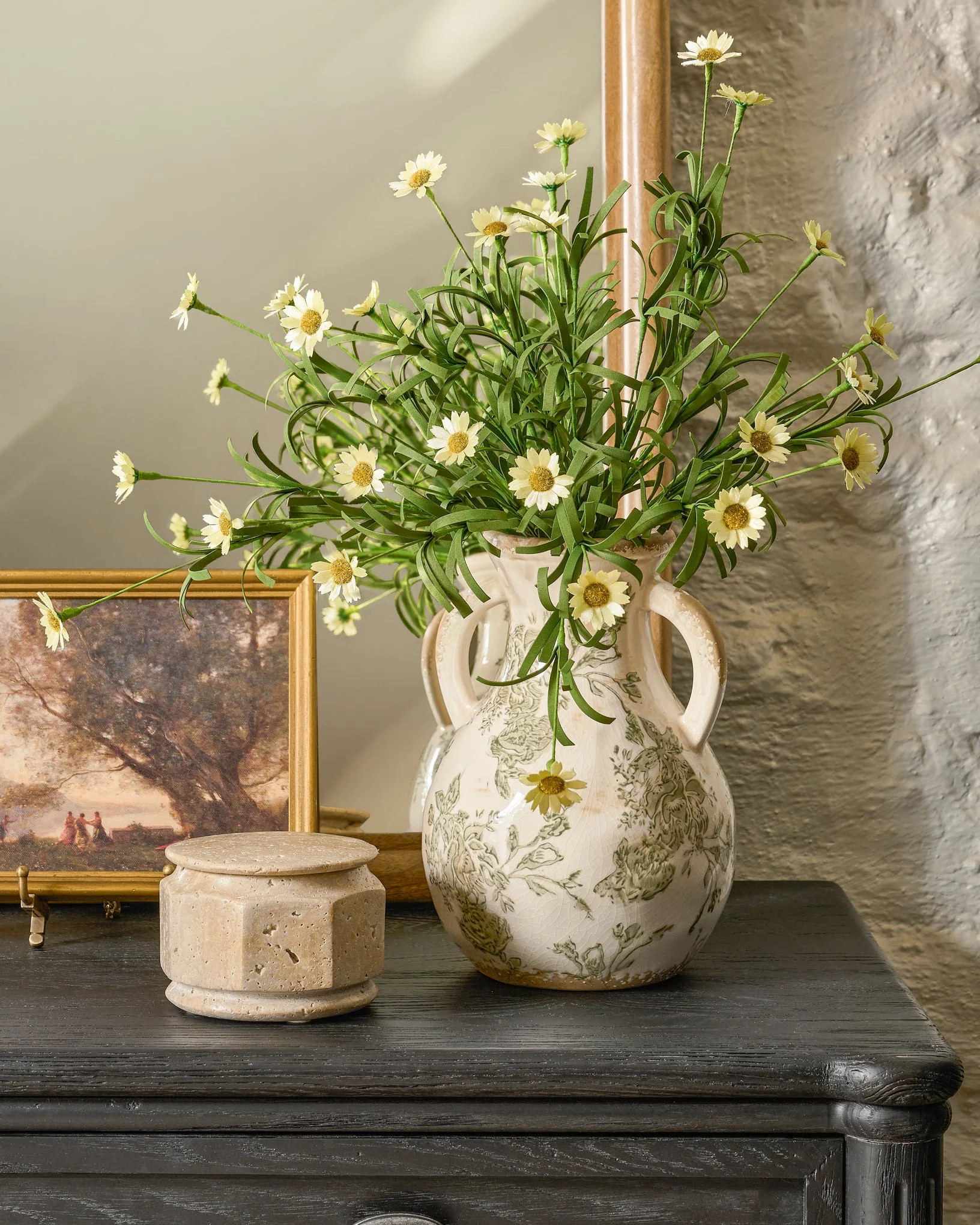 Green and White Distressed Vase with Handle | Magnolia