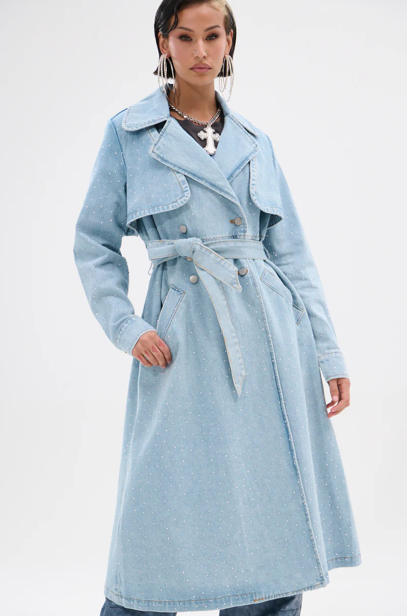REYA RHINESTONE DENIM TRENCH | AKIRA