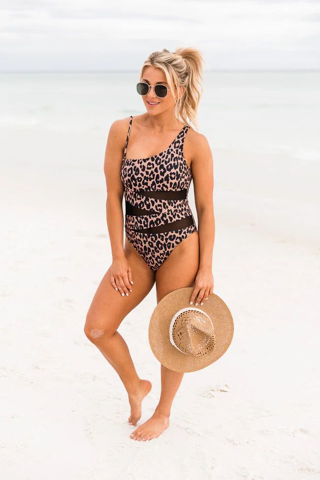 Meet Me At Waikiki Leopard Print One Shoulder Swimsuit | The Pink Lily Boutique