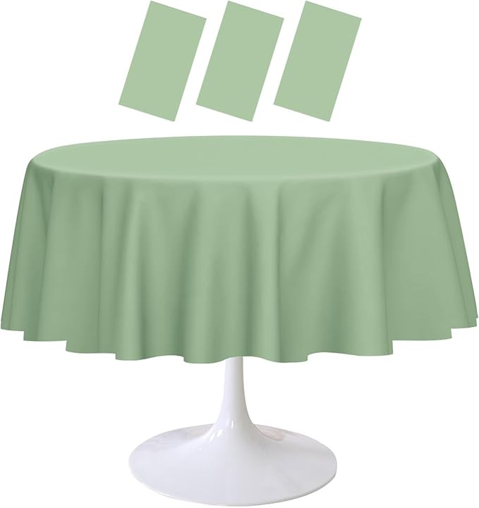 3 Pack Sage Green Round Tablecloth 84 x 84 Inch Circle Plastic Table Cover Disposable Table Cloth... | Amazon (US)