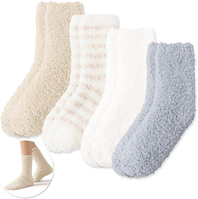 Women Fuzzy Socks Warm Fluffy Microfiber Ultra Soft Plush Socks Winter Warm Slipper Socks Christm... | Amazon (US)