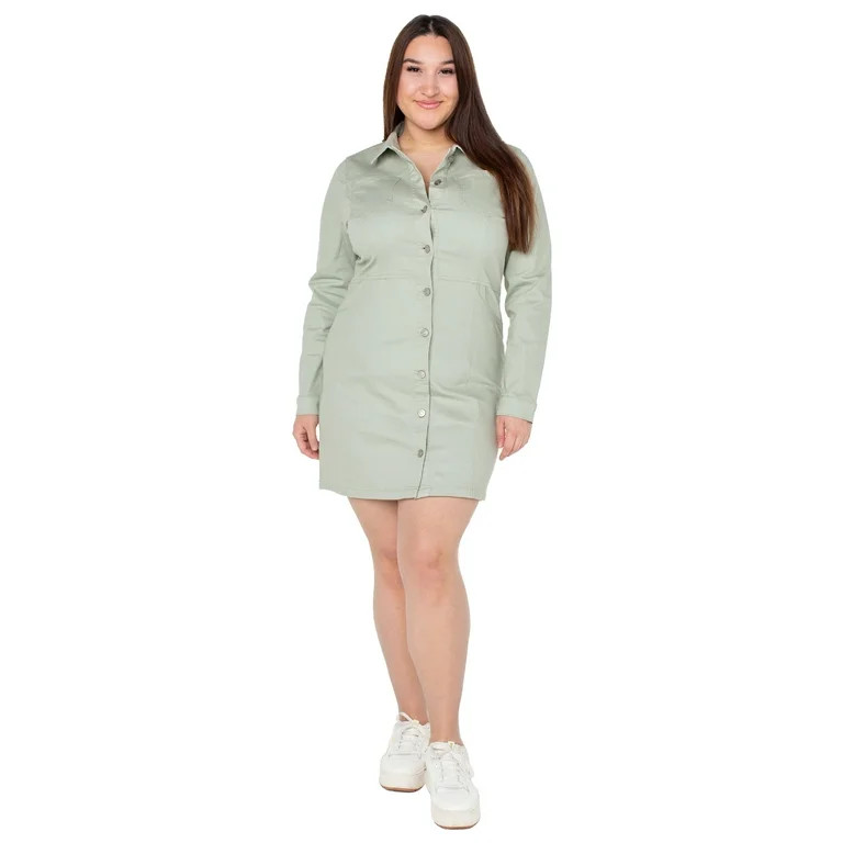 Celebrity Pink Juniors Plus Long Sleeve Denim Dress - Walmart.com | Walmart (US)
