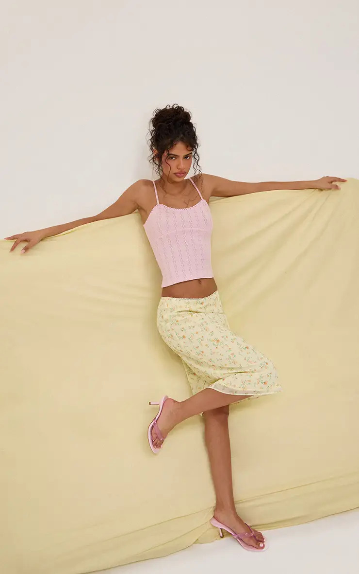 Yellow Floral Printed Chiffon Midi Skirt | PrettyLittleThing | PrettyLittleThing UK