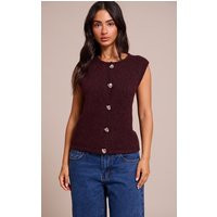 Petite Burgundy Button Up Knitted Vest | PrettyLittleThing US