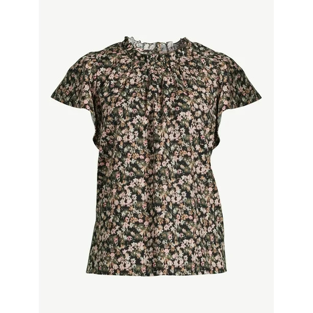Time and Tru Women's Flutter Sleeve Blouse, Sizes XS-XXXL - Walmart.com | Walmart (US)