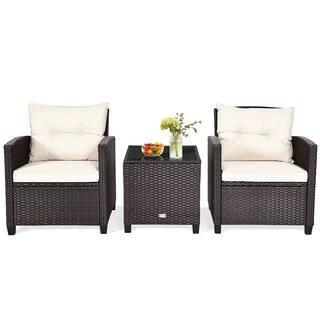 Gymax 3-Pieces Outdoor Patio Rattan Conversation Set Garden Yard with Off White Cushions GYM07606... | The Home Depot