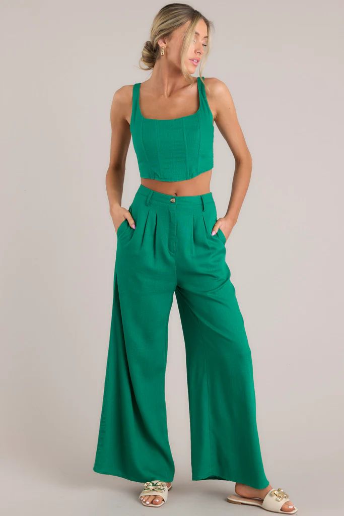 In This Moment Kelly Green Linen Blend Crop Top | Red Dress