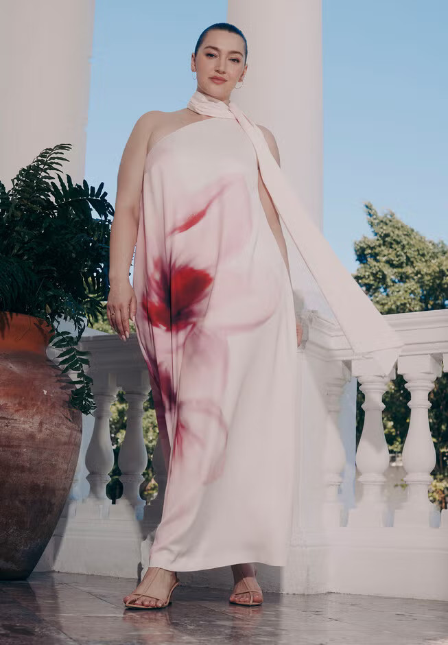 One Shoulder Floral Cape Dress | Eloquii