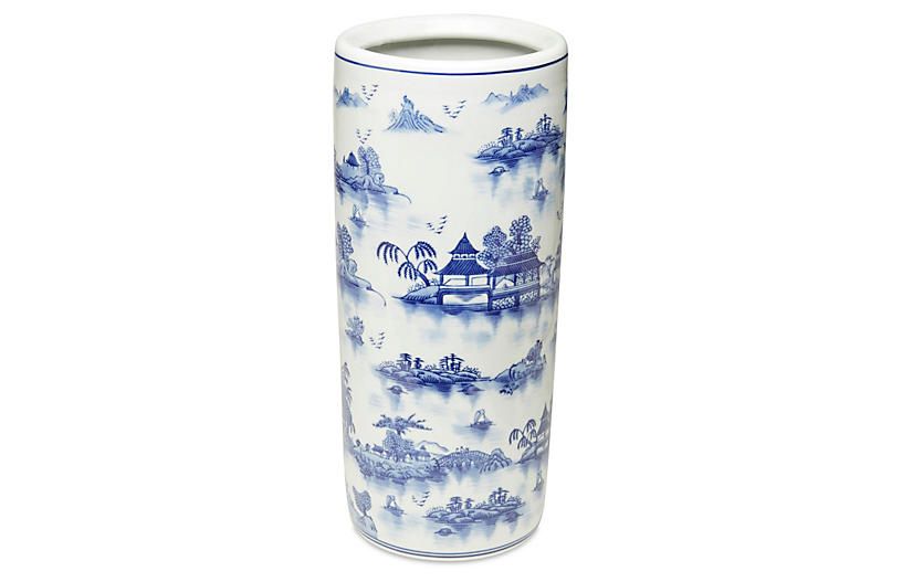 18" Chinoiserie Umbrella Stand, Blue | One Kings Lane