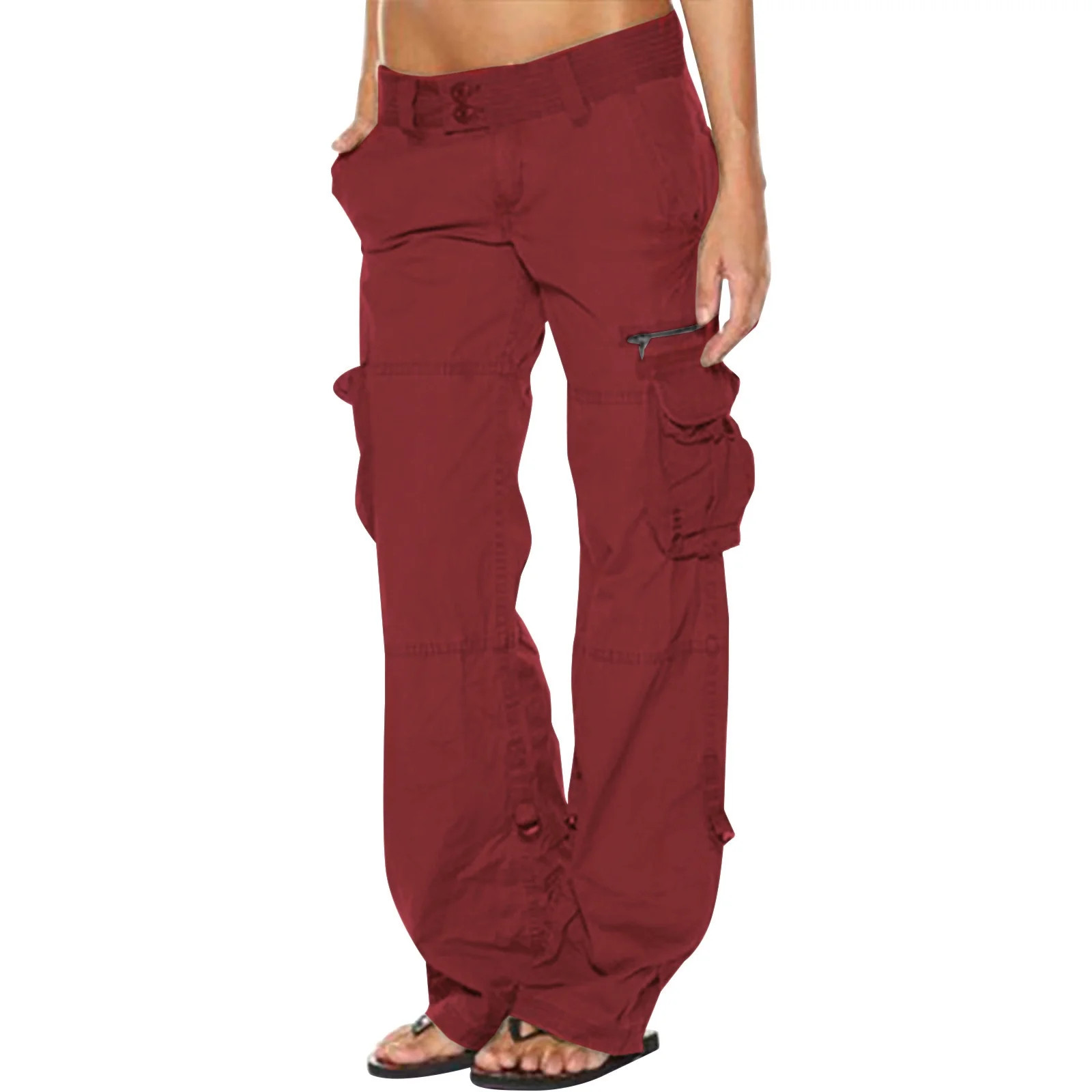JUUYY High Waist Stretch Cargo Pants Women Solid Baggy Multiple Pockets Relaxed Fit Straight Wide... | Walmart (US)
