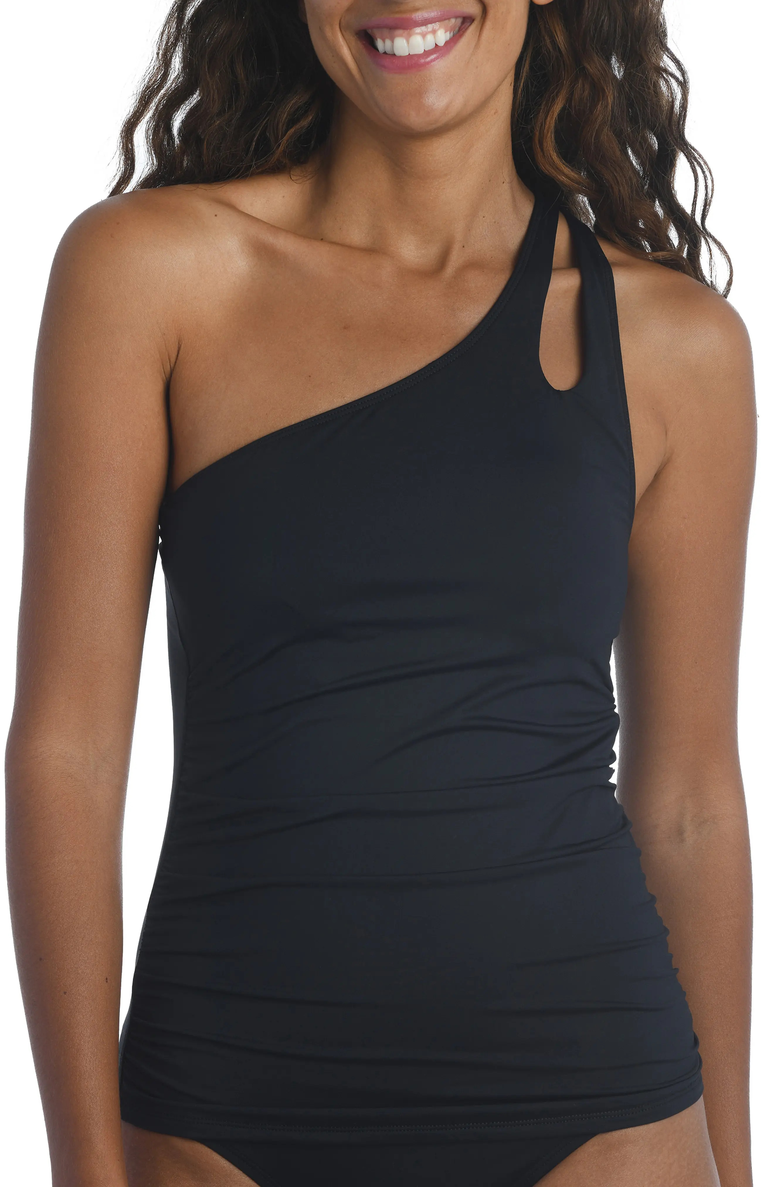 La Blanca Island Goddess Ruched One-Shoulder Tankini Top in Guava at Nordstrom, Size 10 | Nordstrom