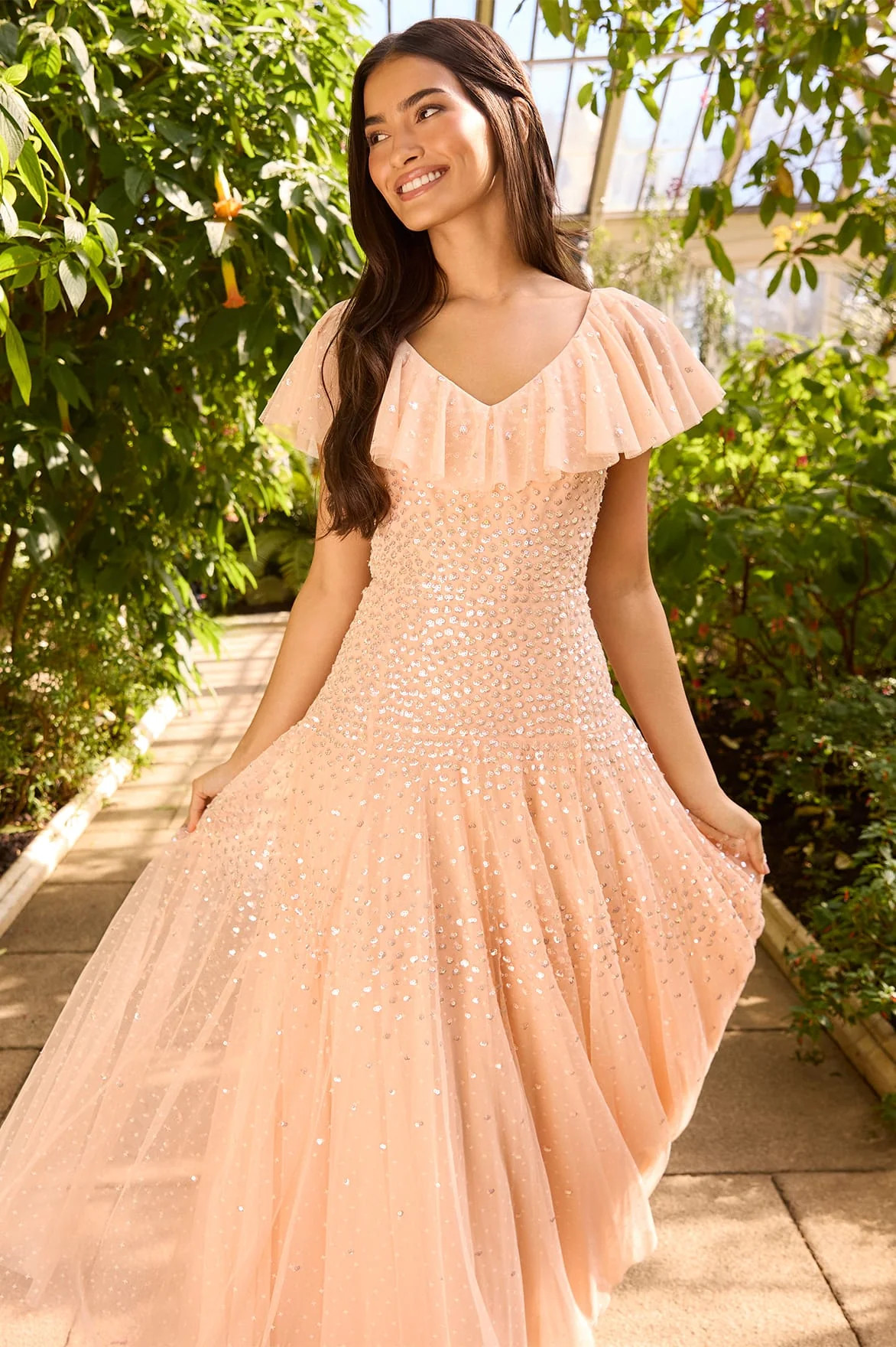 Sunrise Sequin V-Neck Ankle Gown | Needle & Thread