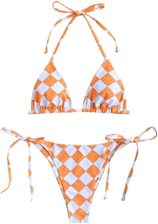 ZAFUL Womens Triangle Bikini Sets High Cut Tie Side 2 Piece Bathing Suits String Halter Bikini Sw... | Amazon (US)