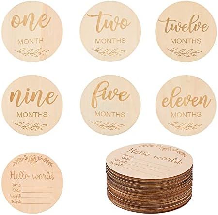 TOYANDONA 14pcs Wooden Baby Monthly Milestone Cards, Baby Milestone Discs for Photo Props Baby Showe | Amazon (US)