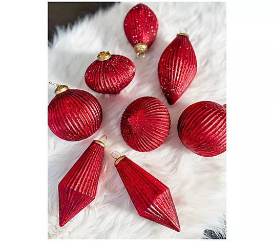 Simply Stunning Set of 8 Ribbed Glass Ornaments by Janine Graff - QVC.com | QVC