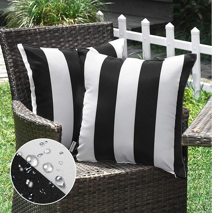Pack of 2 Decorative Outdoor Waterproof Striped Throw Pillow Covers Polyester Garden Modern Farmh... | Amazon (US)