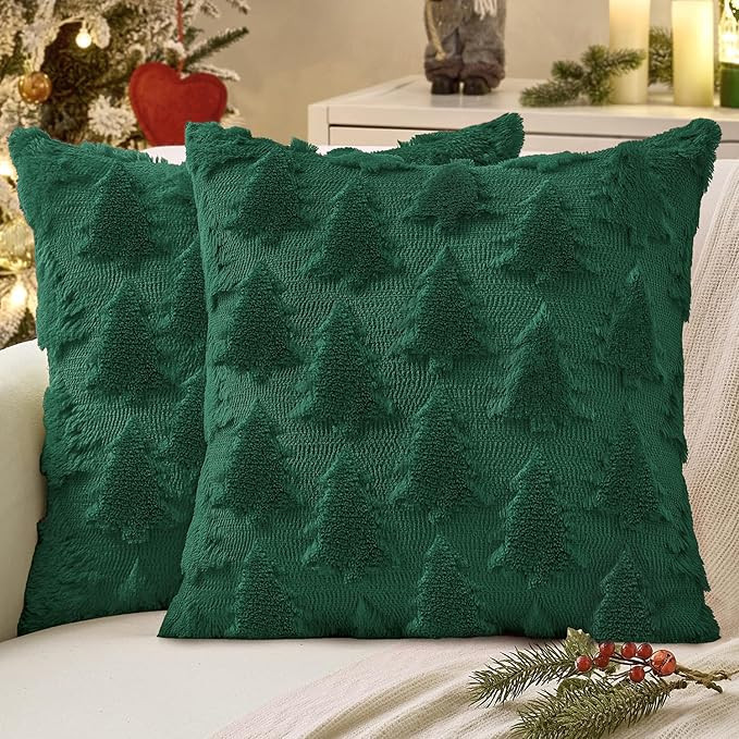 MIULEE Christmas Throw Pillow Covers Dark Green Christmas Decorations Set of 2 Xmas Tree 18x18 Pi... | Amazon (US)