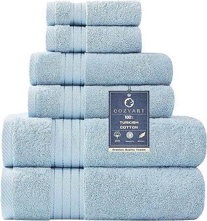 COZYART Light Blue Bath Towels Set, Cotton Hotel Bath Towels Bulk for Bathroom, Thick Bathroom To... | Amazon (US)