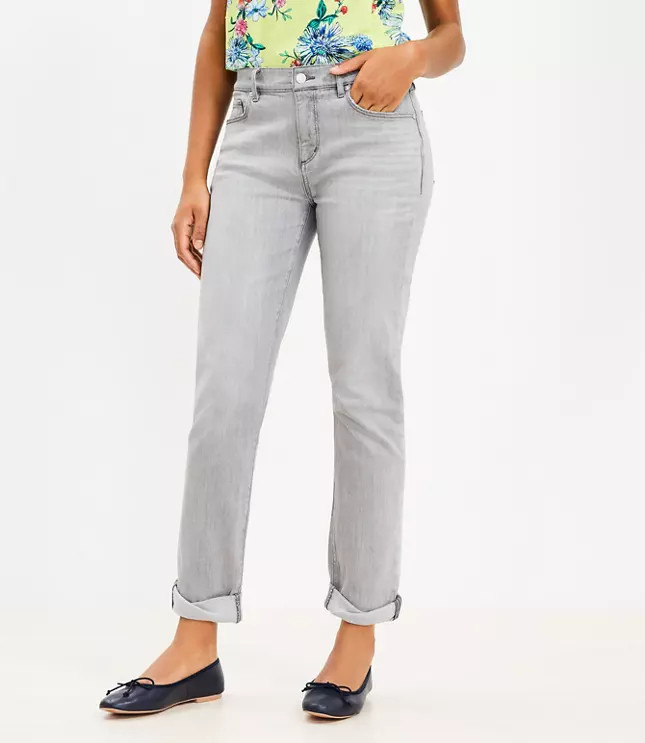 Super Soft Girlfriend Jeans in Pure Grey Wash | LOFT