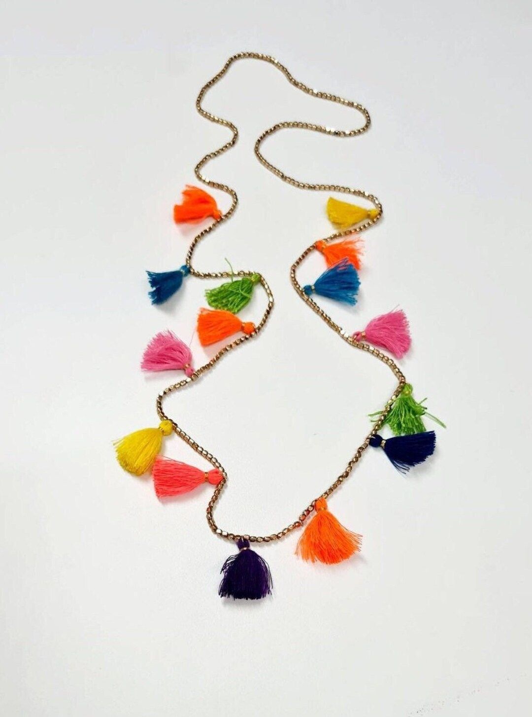 Boho Gypsy Multi Tassel Necklace, Handmade Mini Tassel Neon Tiny Seed Bead Necklace, Colorful Vib... | Etsy (US)