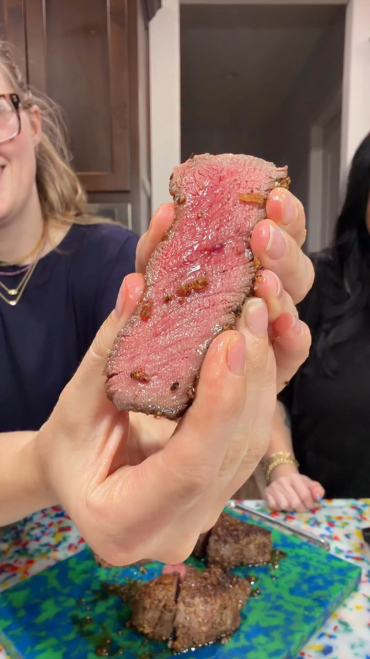 ⭐️ HOW TO MAKE THE BEST STEAK ⭐️

Every time someone tries our steak recipe, they tell us it’s the BEST steak they’ve ever made. We don’t make the rules 😂🥩

🥩 INGREDIENTS
• Thick-cut filets or ribeyes
• Montreal steak seasoning
• Olive oil
• Brown sugar

🔥 HOW WE MAKE IT

1️⃣ Take steaks out of the fridge and let them sit on the counter for 30 minutes.

2️⃣ Generously season with Montreal steak seasoning, pressing it into both sides.

3️⃣ Heat a cast iron pan over HIGH heat with a tiny bit of avocado oil. Sear steaks for 2 minutes per side. If your steaks are thinner, do 1 minute per side.

4️⃣ Transfer to a baking sheet and bake at 320°F for about 10 minutes. For thinner steaks, start checking around 8 minutes.

5️⃣ Press brown sugar onto the TOP of each steak, then BROIL for about 4 minutes until that brown sugar gets caramelized. 🤤

6️⃣ Let the steaks REST for 5–7 minutes before cutting.

✨ THAT’S IT. The crust. The caramelization. The salty + sweet. SO GOOD.

If you try our steak method, PLEASE come back and tell us what you think. 🥩🙌

#steak #steakrecipe #recipe #castironsteak #dinnerideas