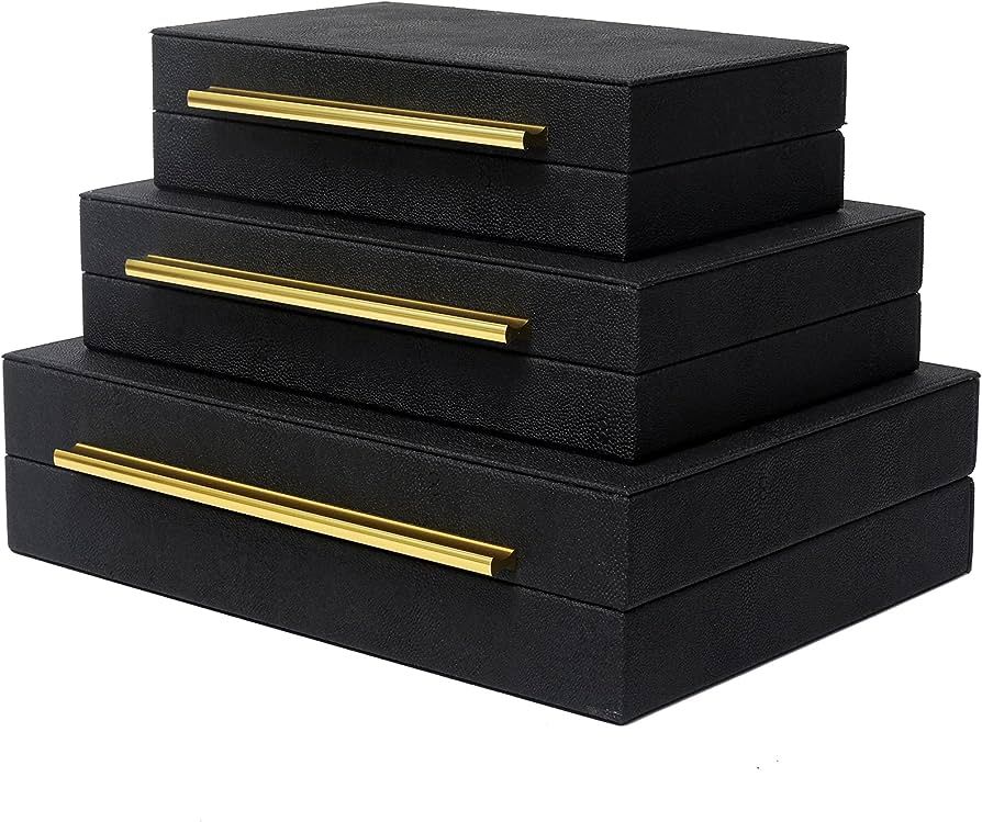 DECOR4SEASON Faux Shagreen Leather Decorative Jewelry Storage Nesting Organizer Boxes with Lids G... | Amazon (US)