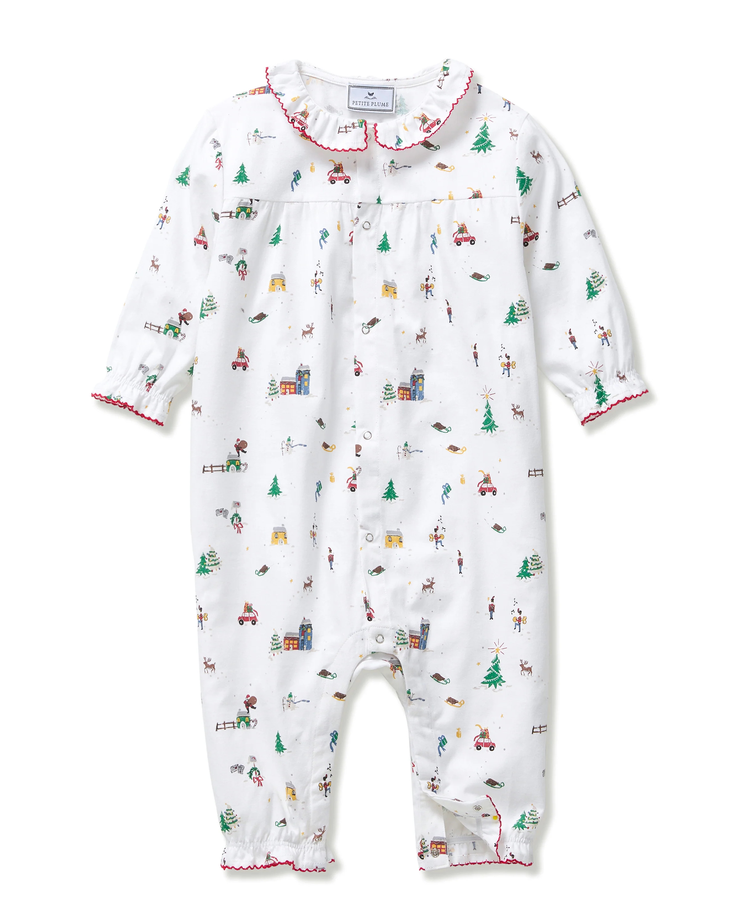 Baby's Twill Madeline Romper in Holiday Town | Petite Plume