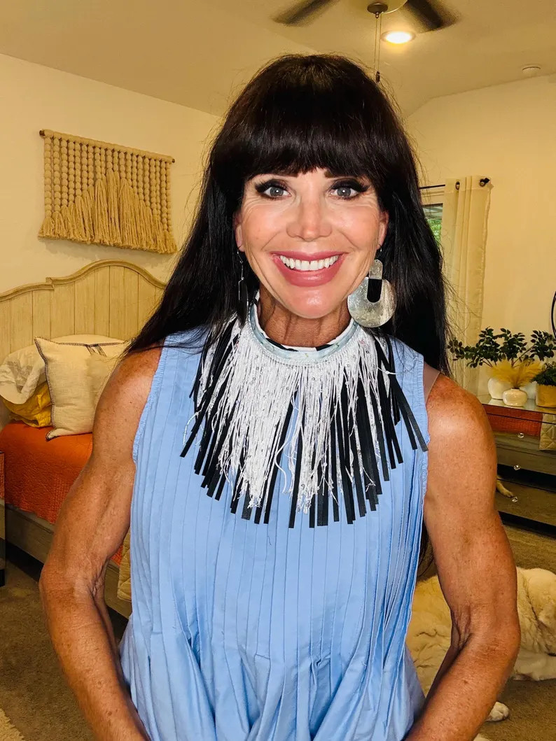 Fringe necklace, made from cut off pants hem and ribbon. Faux leather fringe | Etsy (Global)