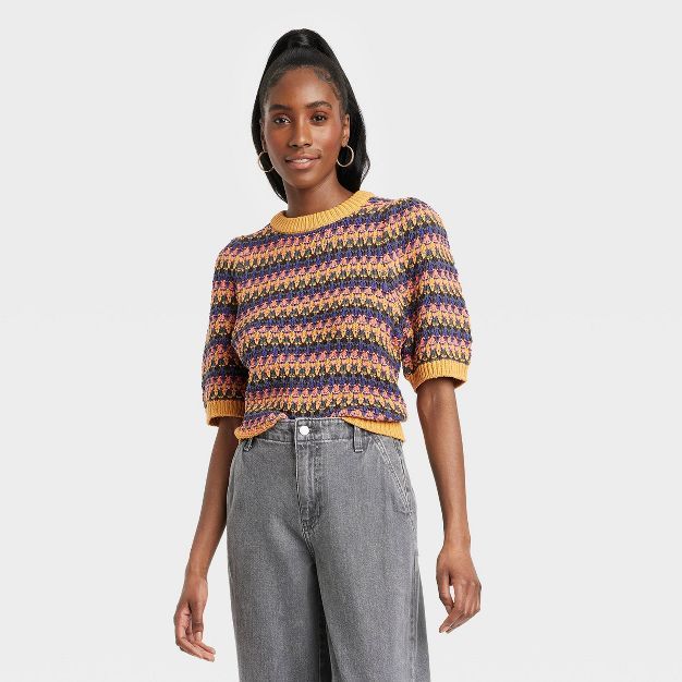 Women's Puff Elbow Sleeve Crewneck Pullover Sweater - Universal Thread™ | Target
