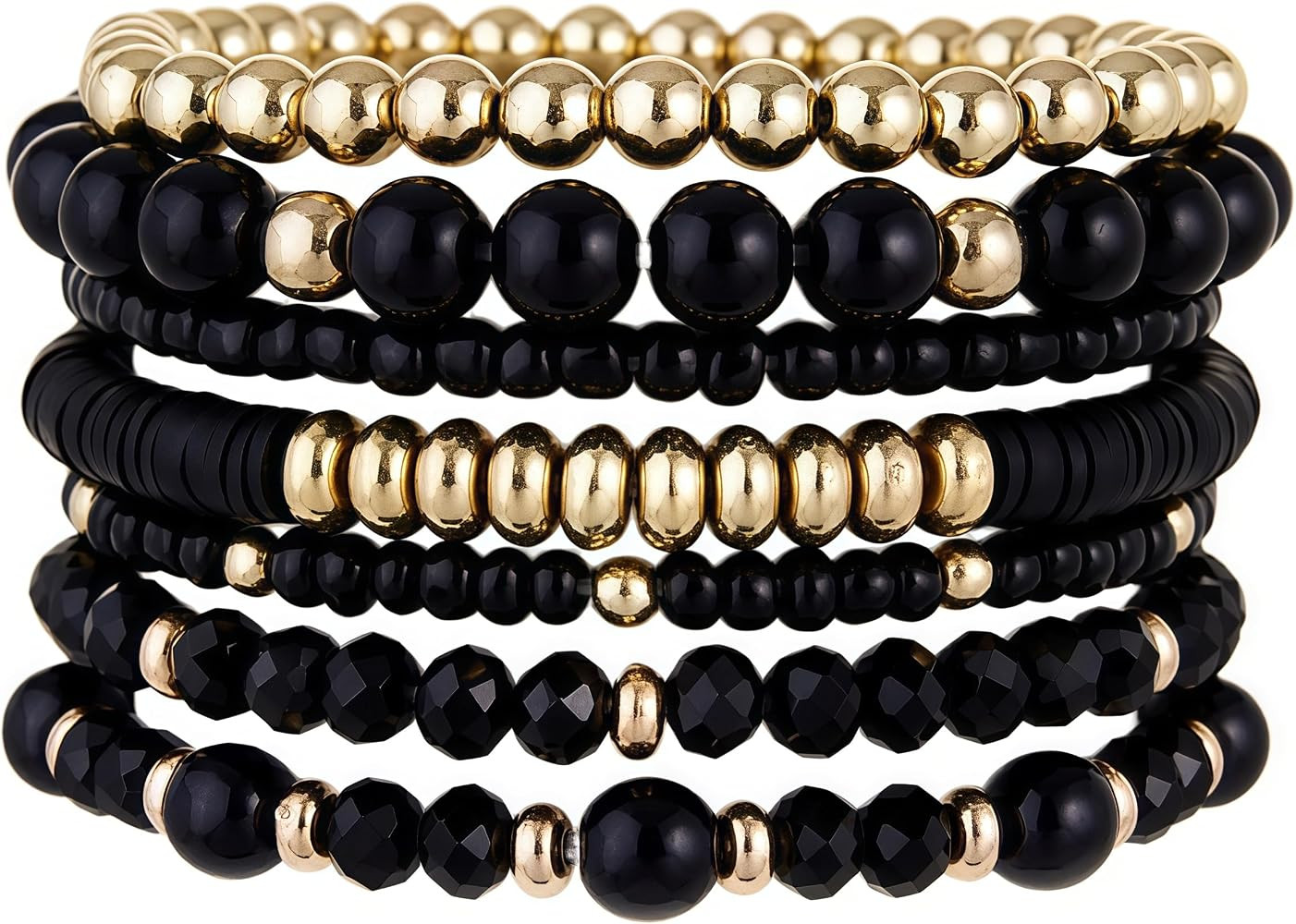 Bohemian Stackable Beaded Bracelets for Women, Multilayer Stretch Bead Bracelet Set, Vintage Boho... | Amazon (US)