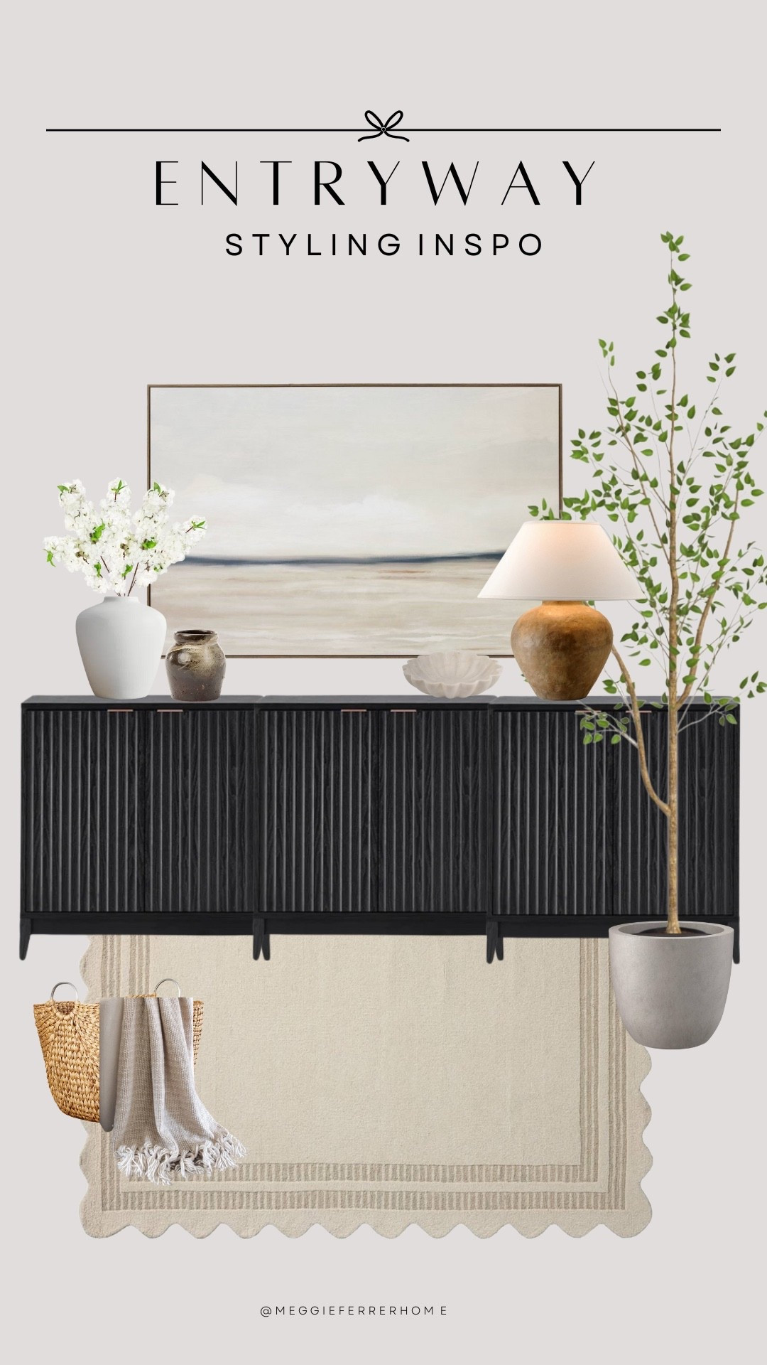 This entryway setup is giving all the warm and welcoming vibes 🖤
A mix of soft textures, earthy tones, and that scalloped rug I can’t stop styling — everything here makes the space feel elevated yet approachable.

Linked all the sources for you so you can recreate this moment at home!

#EntrywayDecor #NeutralHomeStyle #ModernOrganicHome #LTKHome #HomeInspo #InteriorStyling #AmazonHomeFinds #WayfairFinds #MeggieFerrerHome

#LTKHome #LTKStyleTip #LTKParties