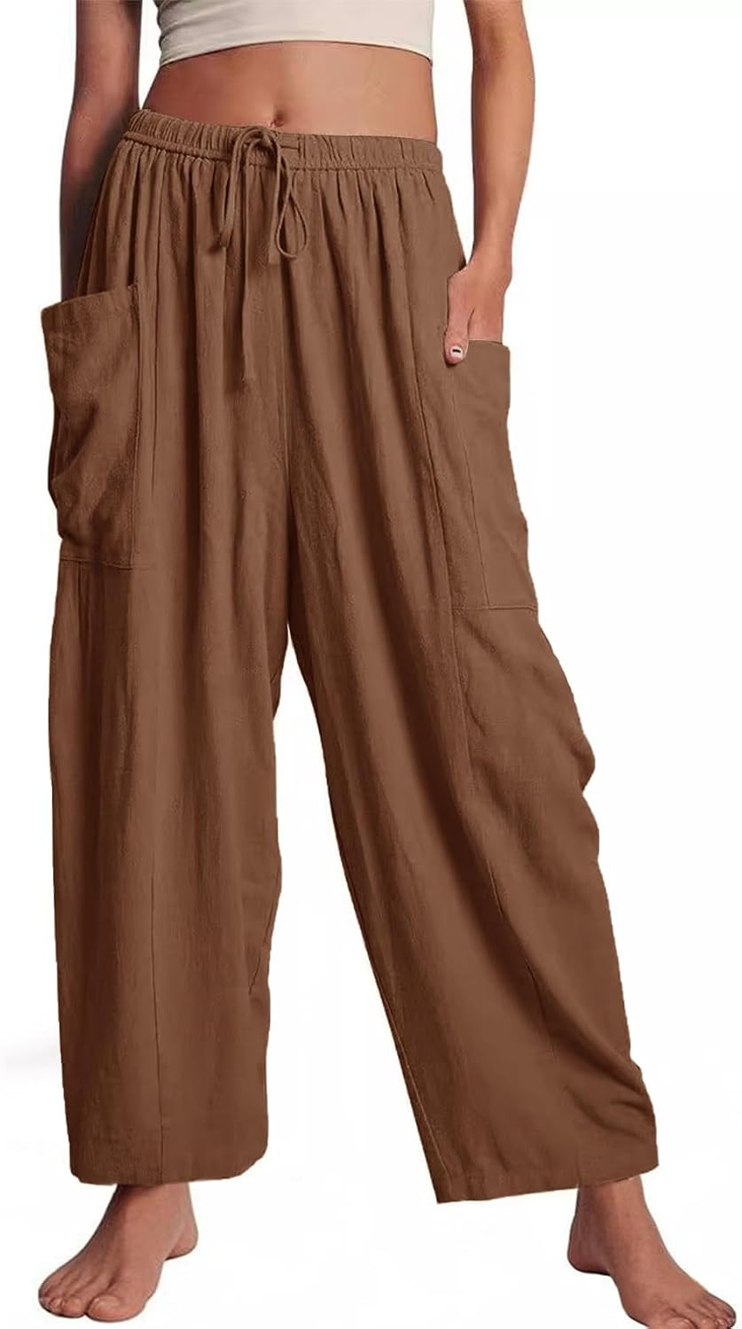 Womens Wide Leg Pants Casual Drawstring Summer Palazzo Harem Pants | Amazon (US)