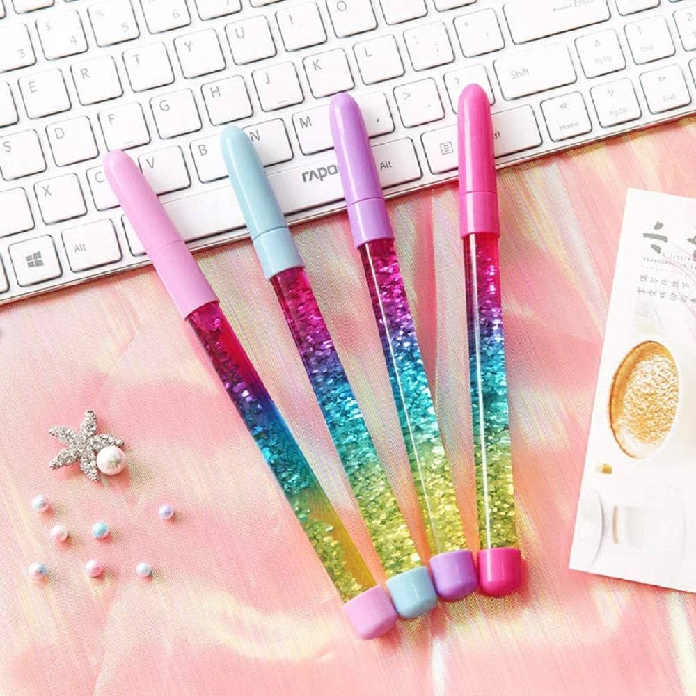 4pcs Fairy Stick Ballpoint Pen Glitter Liquid Sand Pen Bling Rainbow Dynamic Crystal Ball Pen Gel... | Amazon (US)