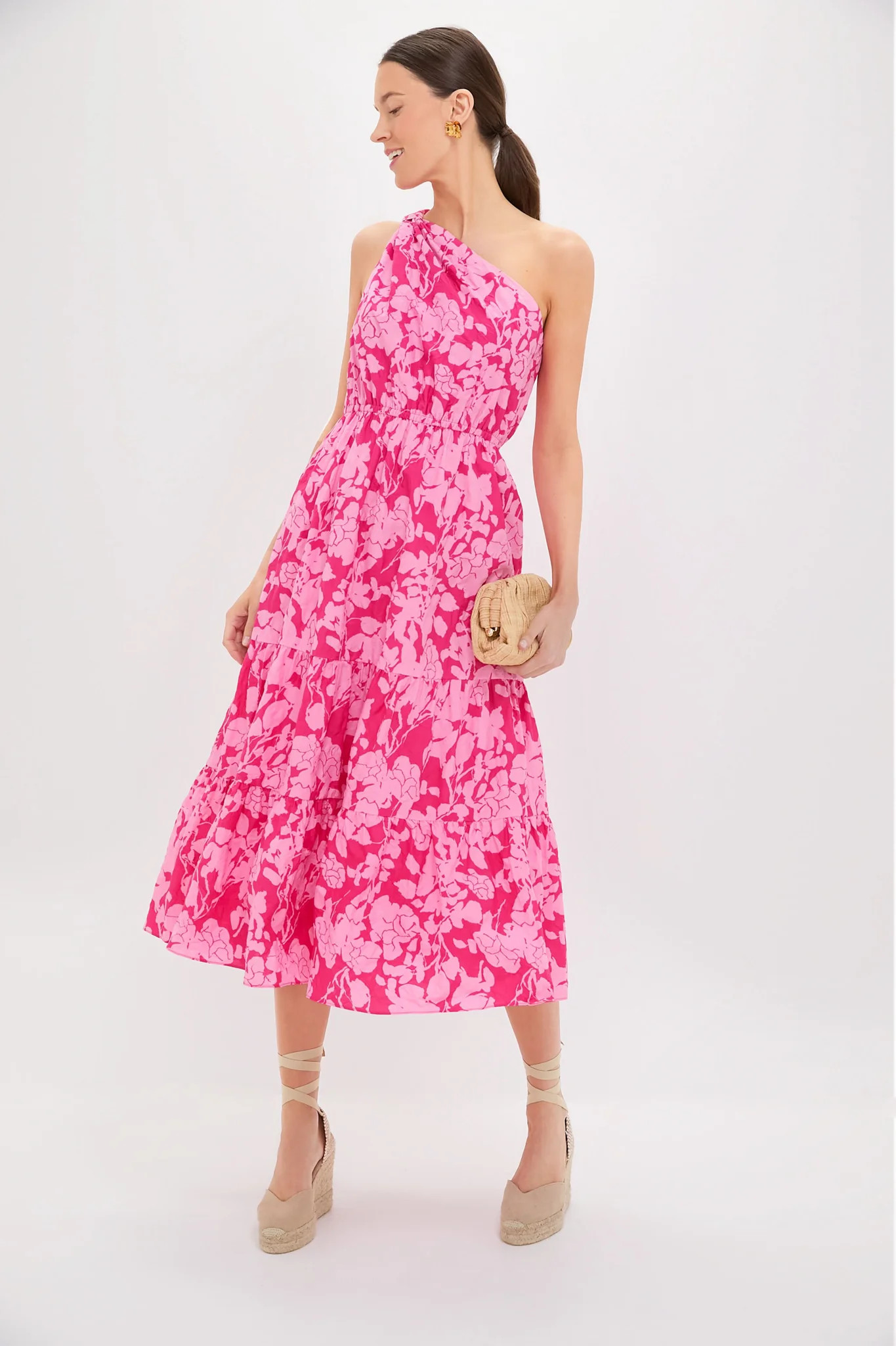 Pink Textured Floral One Shoulder Sybil Maxi Dress | Tuckernuck (US)