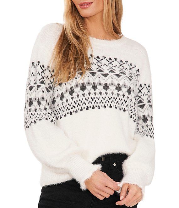 Long Volume Sleeve Crew Neck Eyelash Sweater | Dillard's