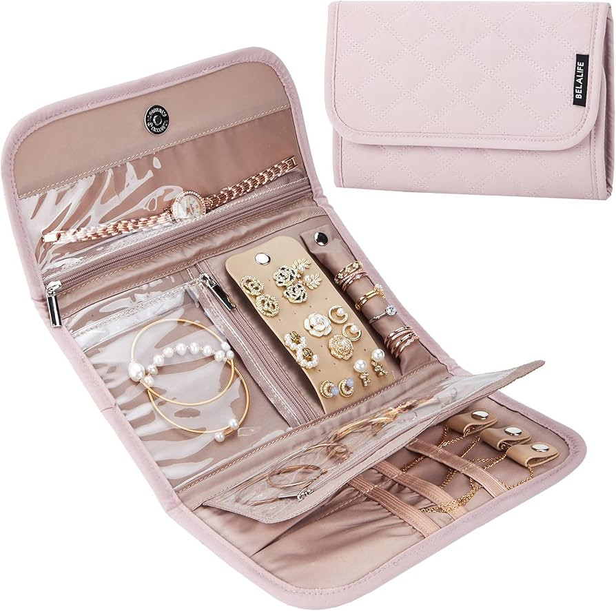 BELALIFE Travel Jewelry Case Organizer, Foldable Storage Roll for Earrings, Necklaces, Rings, Bra... | Amazon (US)