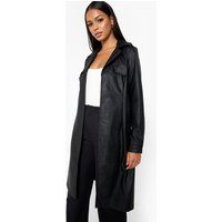 Womens Longline Belted Faux Leather Trench Coat - Black - 12, Black | Boohoo.com (UK & IE)