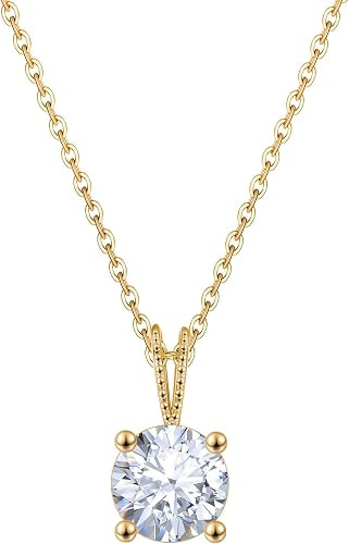 14K Yellow Gold Moissanite Necklace for Women, 1 Carat 6.5mm Round Cut D Color VVS1 Clarity Solit... | Amazon (US)