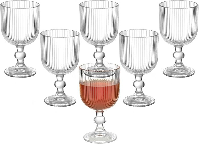 Vintage Wine Glasses Set of 6, 11 Ounces Colored Glass Water Goblets, Unique Embossed Pattern Hig... | Amazon (US)