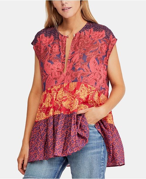 Gotta Have You Cotton Mixed-Print Keyhole Top | Macys (US)